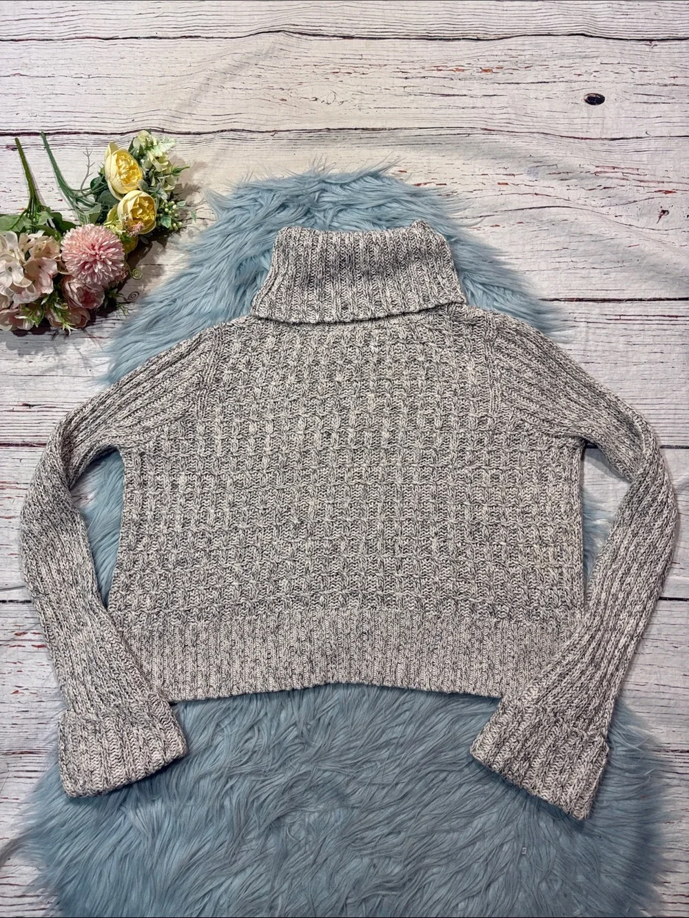 Free People Twisted Cable Cowl Neck Marled Cream Sweater